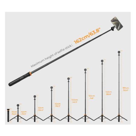 K&F Concept KF4426 MS19 - mini statyw i selfie stick (2w1) do smartfona - wymiary
